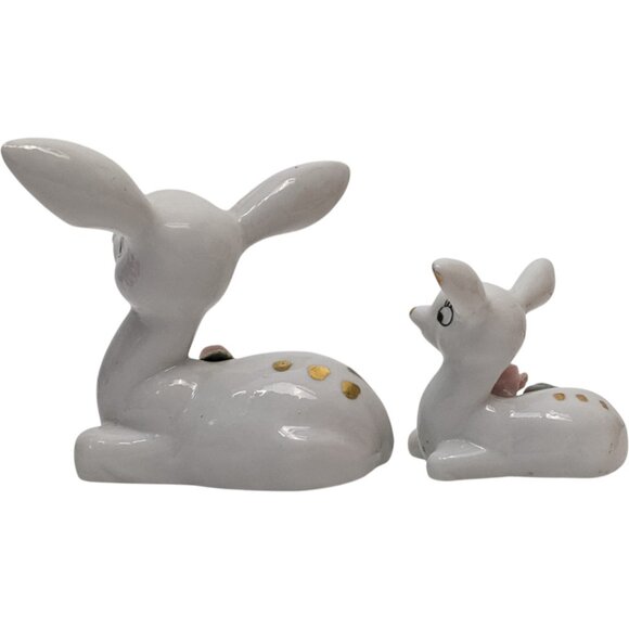 Thames Deer Figurines Set of 2 White Gold Tone Pink Mid Century Vtg Japan - Picture 2 of 16